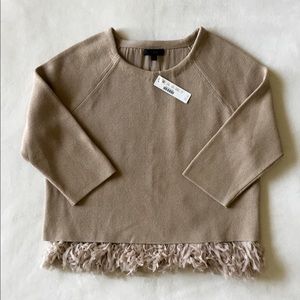 J. Crew Beige (Wheat) Sweater with Fringe Hem, NWT